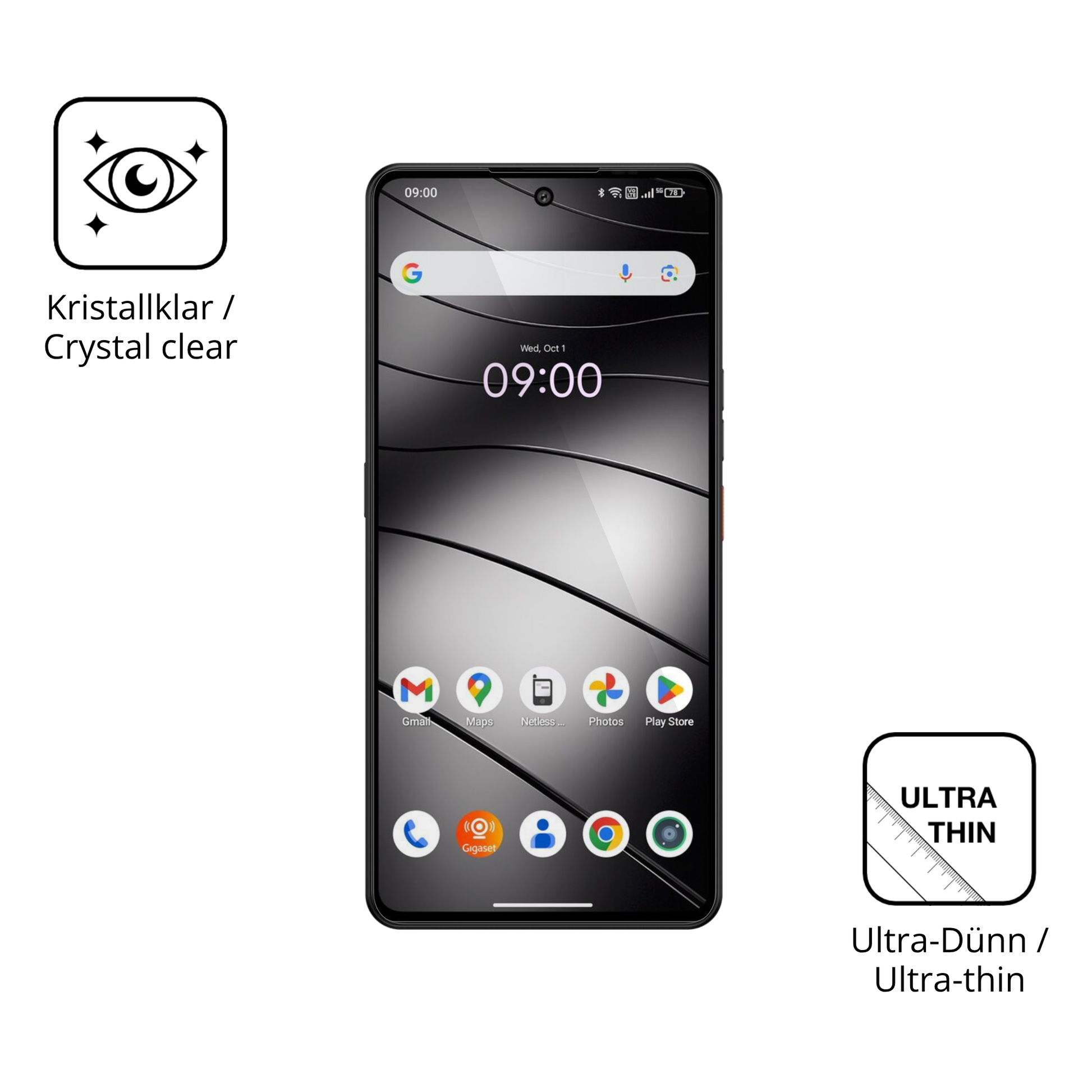 Dünne und klare Folie passend zugeschnitten für Gigaset GS6 Pro