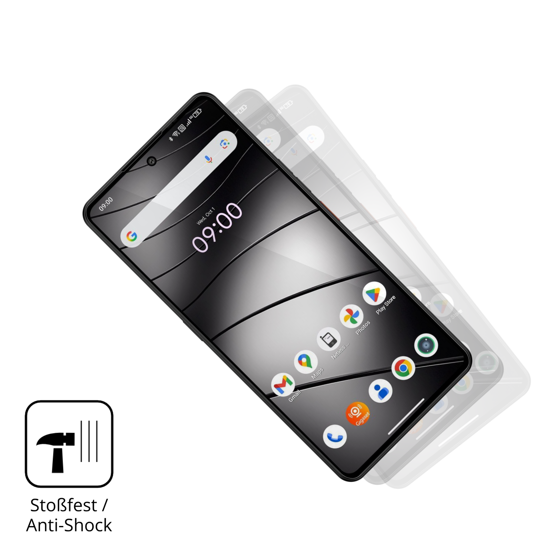 Schutz gegen Kratzer auf dem Gigaset GS6 Pro Glas durch Schlüssel, Stöße gegen die Tischkante oder Stürze