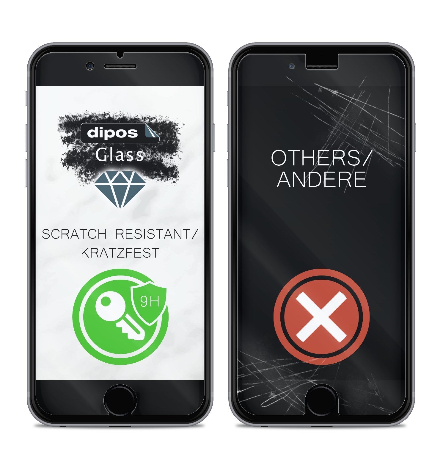 Schutz gegen Kratzer auf dem Apple iPhone 7 Glas durch Schlüssel, Stöße gegen die Tischkante oder Stürze