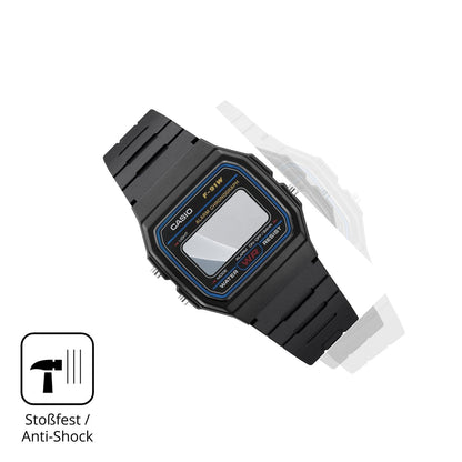Schutz gegen Kratzer auf dem Casio F-91WF-1A Glas durch Schlüssel, Stöße gegen die Tischkante oder Stürze