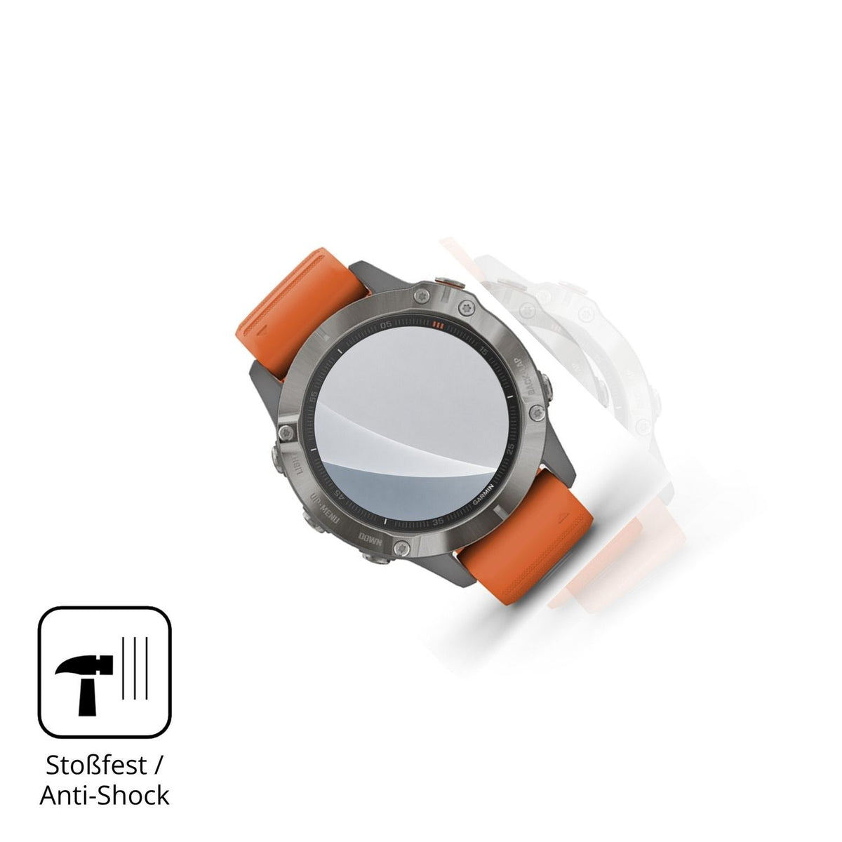 Schutz gegen Kratzer auf dem Garmin Fenix 6 Glas durch Schlüssel, Stöße gegen die Tischkante oder Stürze