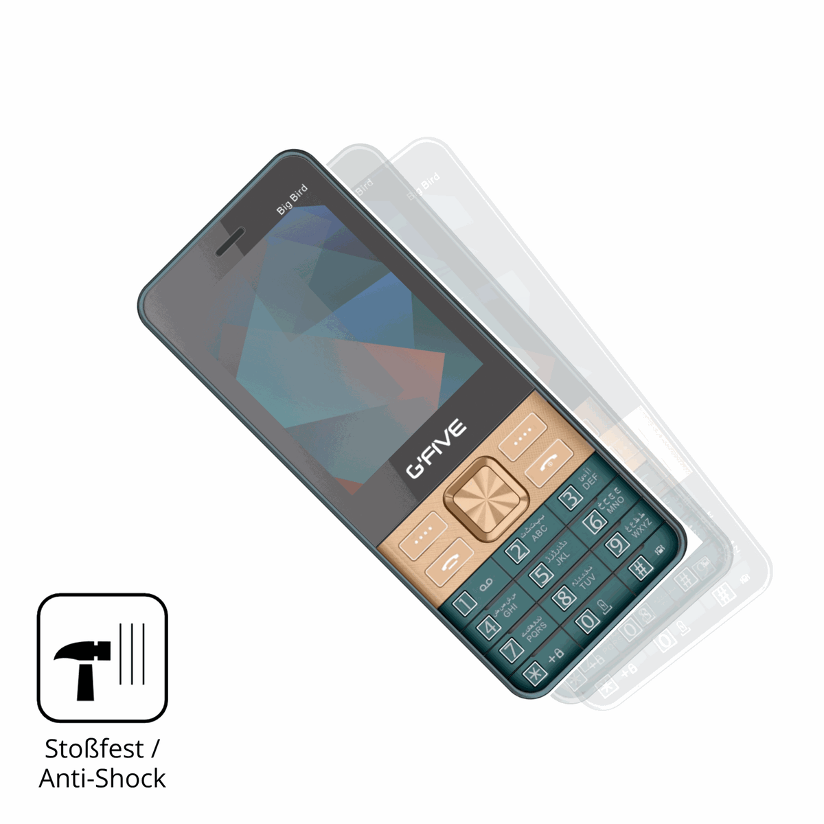 Schutz gegen Kratzer auf dem GFive Big Bird New Glas durch Schlüssel, Stöße gegen die Tischkante oder Stürze