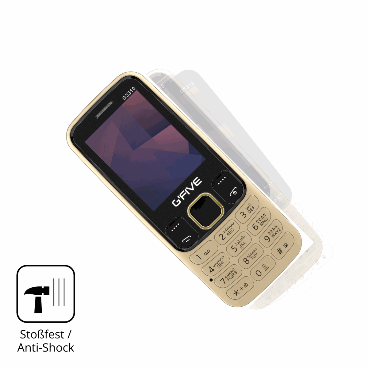 Schutz gegen Kratzer auf dem GFive G3310 New Glas durch Schlüssel, Stöße gegen die Tischkante oder Stürze