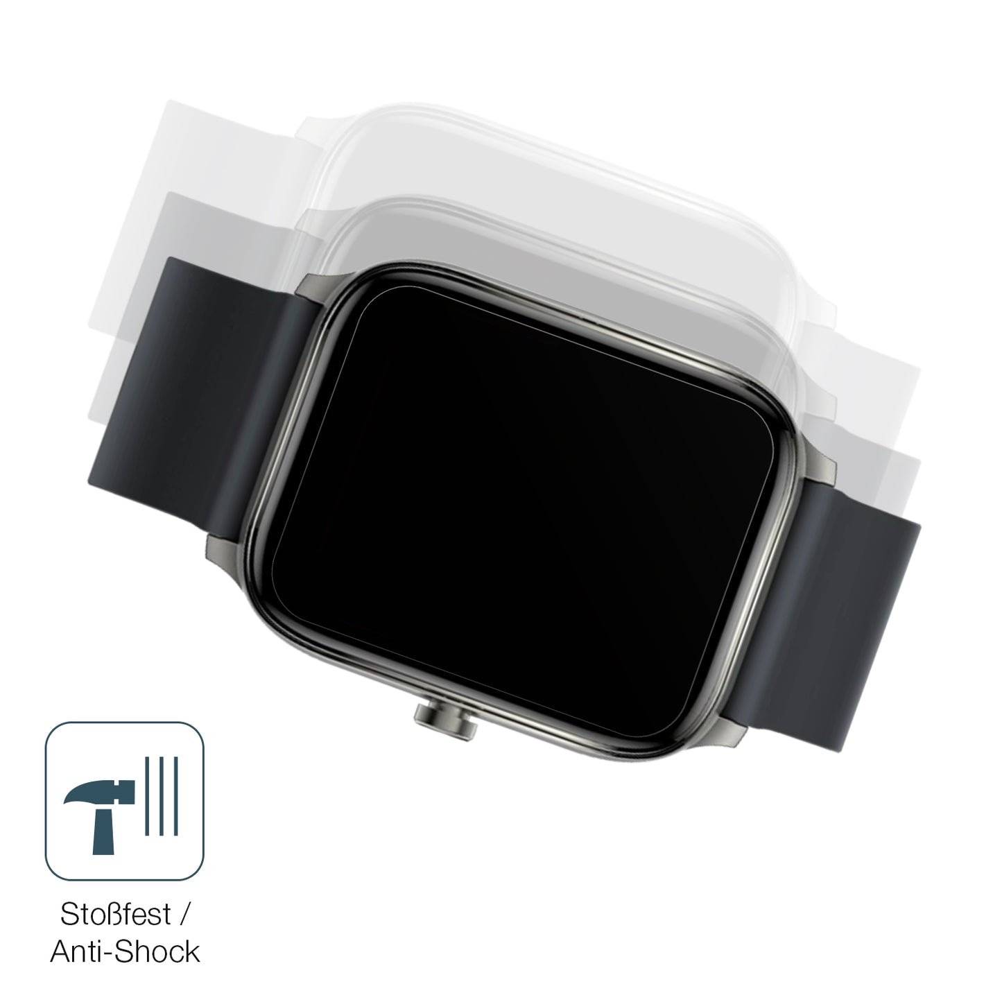 Schutz gegen Kratzer auf dem Haylou GST Smartwatch Glas durch Schlüssel, Stöße gegen die Tischkante oder Stürze