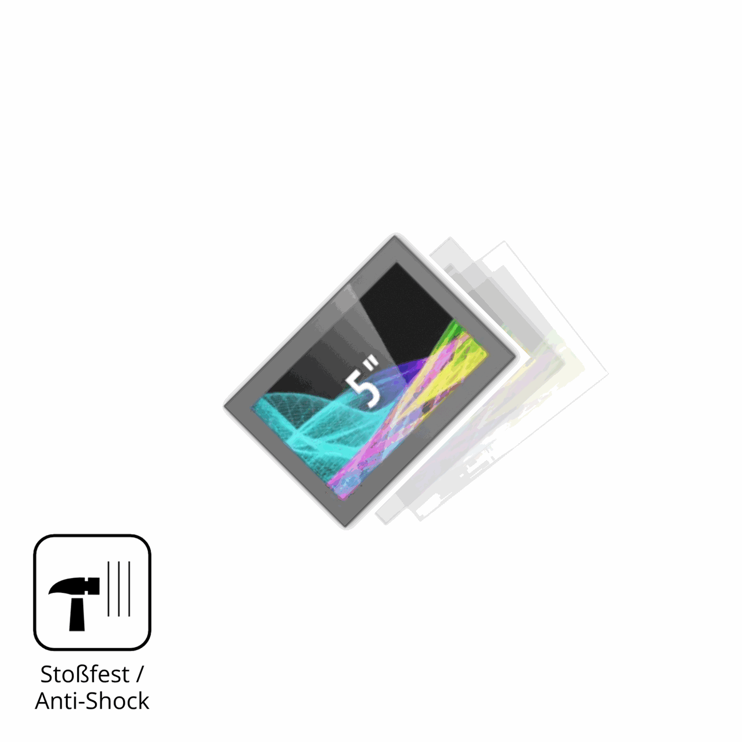 Schutz gegen Kratzer auf dem HMI Ultratronik Glass Touch Front 5 Zoll Glas durch Schlüssel, Stöße gegen die Tischkante oder Stürze