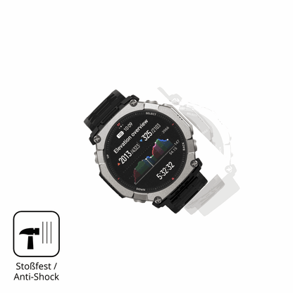 Schutz gegen Kratzer auf dem Huami Amazfit T-Rex Ultra 2 Glas durch Schlüssel, Stöße gegen die Tischkante oder Stürze