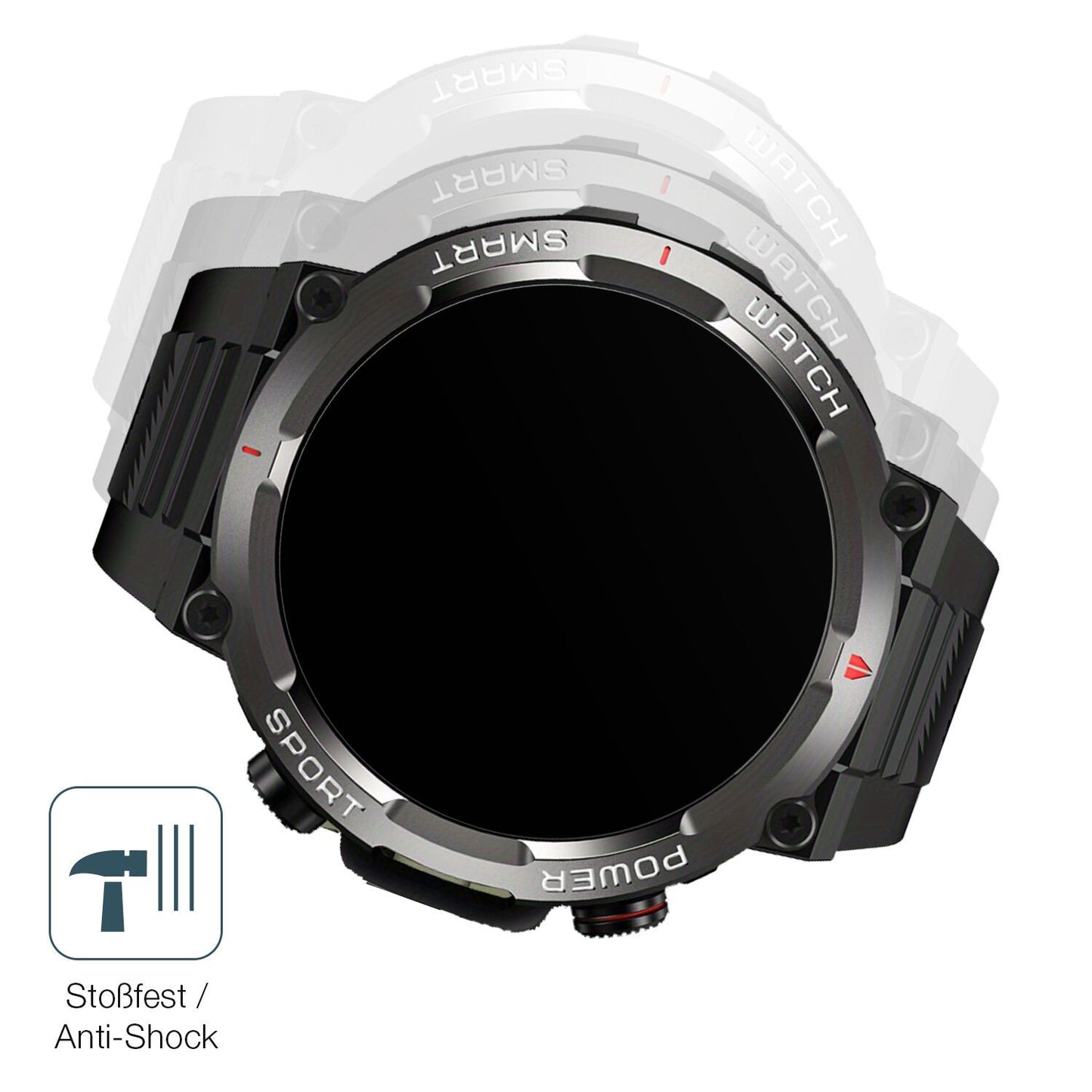 Schutz gegen Kratzer auf dem IOWODO W50 1.39 Zoll Smartwatch Glas durch Schlüssel, Stöße gegen die Tischkante oder Stürze