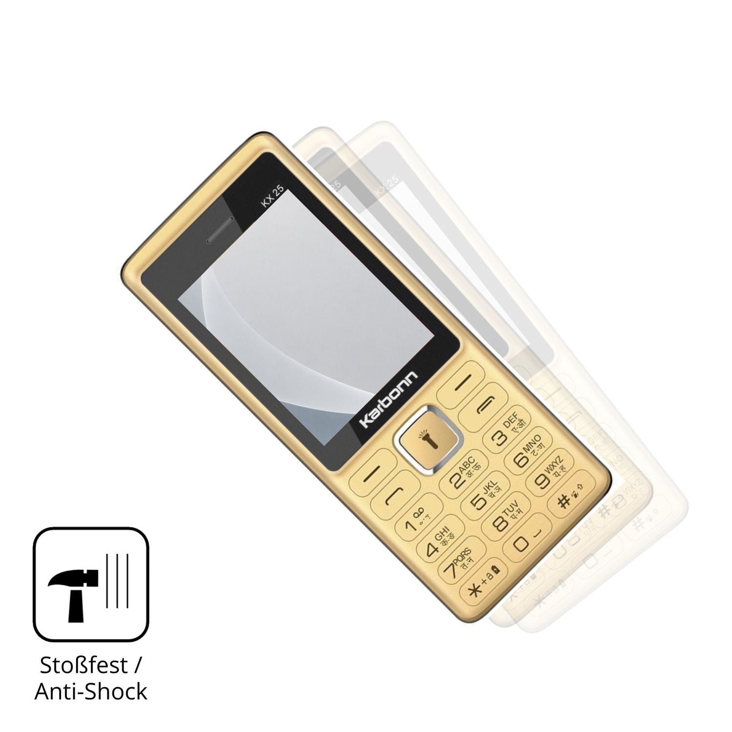 Schutz gegen Kratzer auf dem Karbonn KX25 Glas durch Schlüssel, Stöße gegen die Tischkante oder Stürze