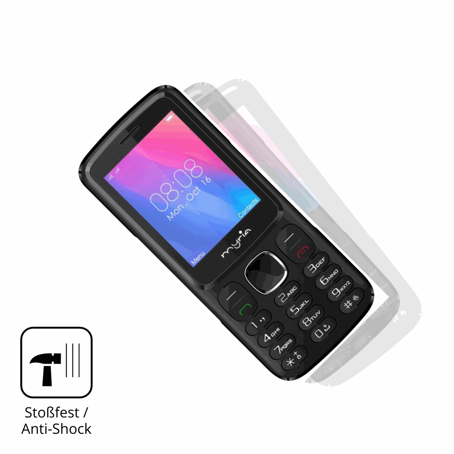 Schutz gegen Kratzer auf dem Myria Endless 3G Glas durch Schlüssel, Stöße gegen die Tischkante oder Stürze
