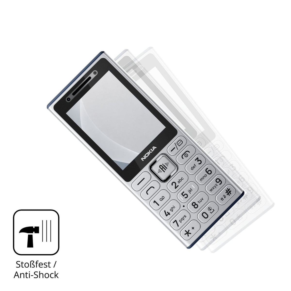 Schutz gegen Kratzer auf dem Nokia 210 4G Glas durch Schlüssel, Stöße gegen die Tischkante oder Stürze