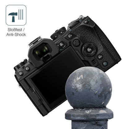 Schutz gegen Kratzer auf dem Olympus OM-1 Glas durch Schlüssel, Stöße gegen die Tischkante oder Stürze