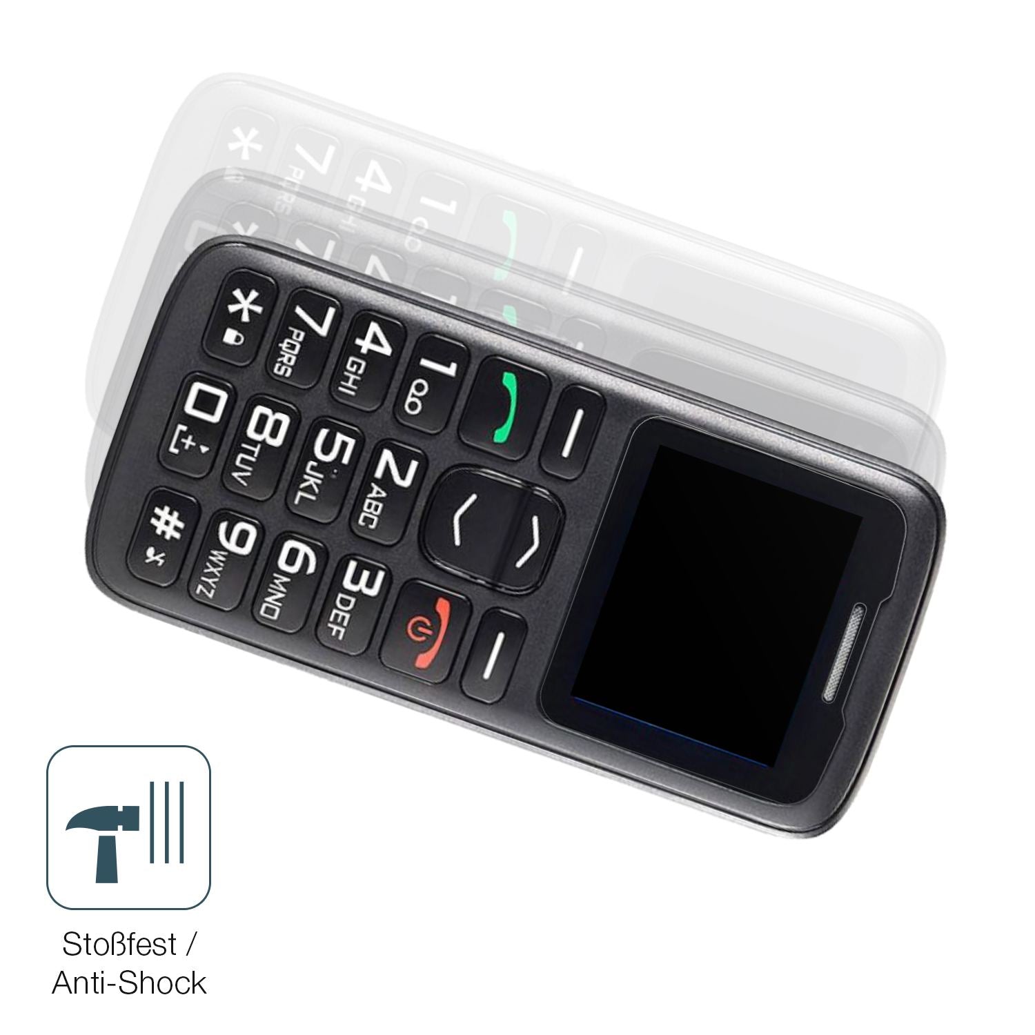 Schutz gegen Kratzer auf dem Simvalley Senioren mobile Glas durch Schlüssel, Stöße gegen die Tischkante oder Stürze