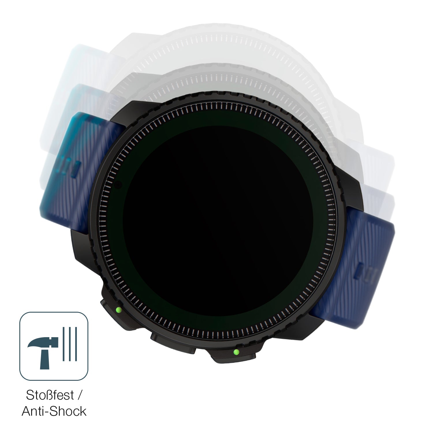 Schutz gegen Kratzer auf dem Suunto Vertical Solar Glas durch Schlüssel, Stöße gegen die Tischkante oder Stürze