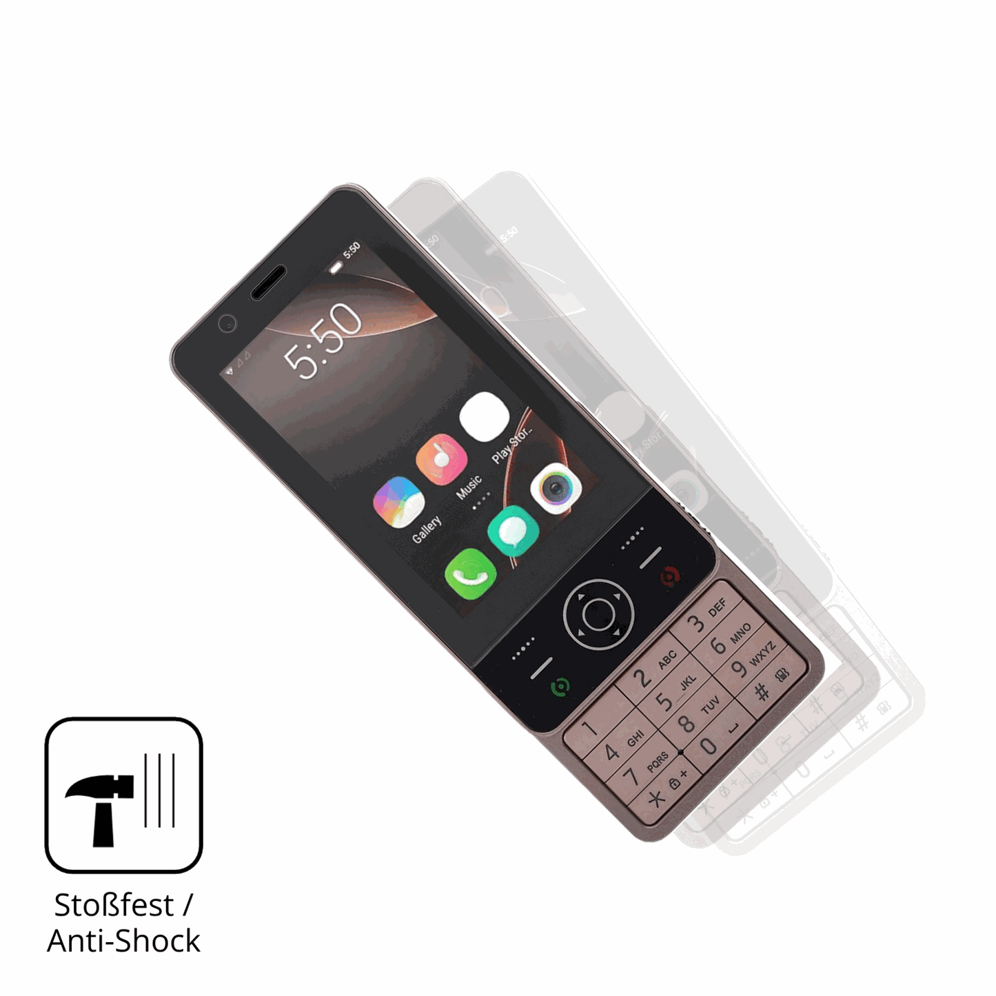 Schutz gegen Kratzer auf dem Sxhlseller Slide Phone Glas durch Schlüssel, Stöße gegen die Tischkante oder Stürze