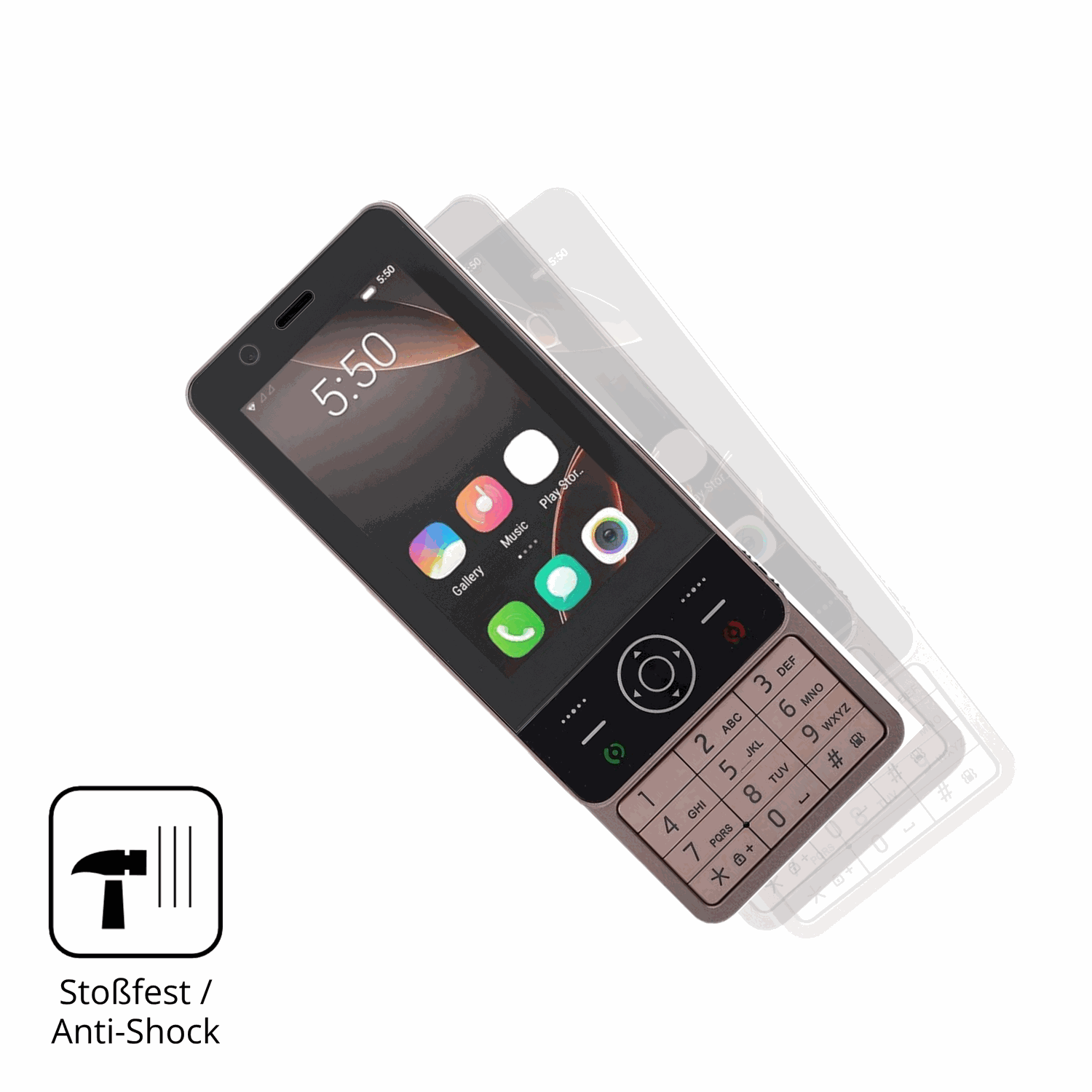 Schutz gegen Kratzer auf dem Sxhlseller Slide Phone Glas durch Schlüssel, Stöße gegen die Tischkante oder Stürze