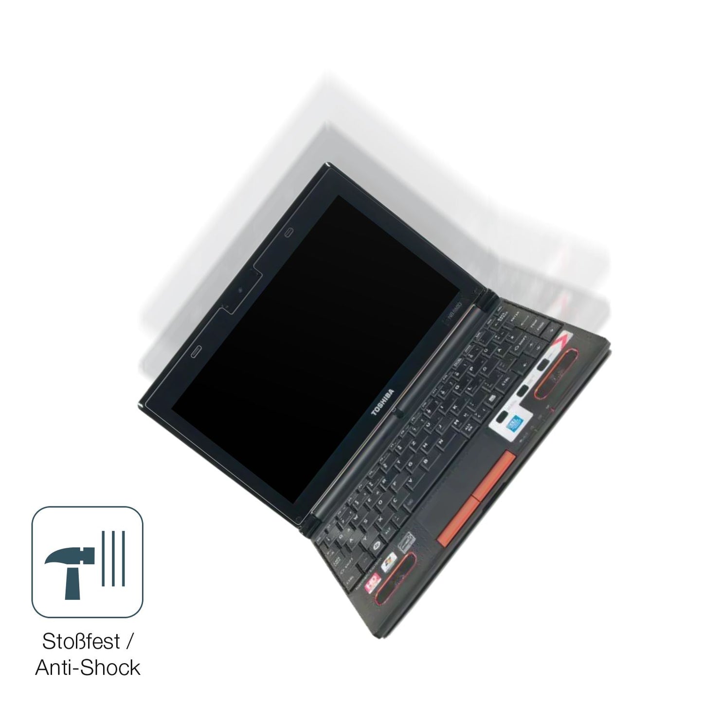 Schutz gegen Kratzer auf dem Toshiba NB550D 10 Zoll Glas durch Schlüssel, Stöße gegen die Tischkante oder Stürze