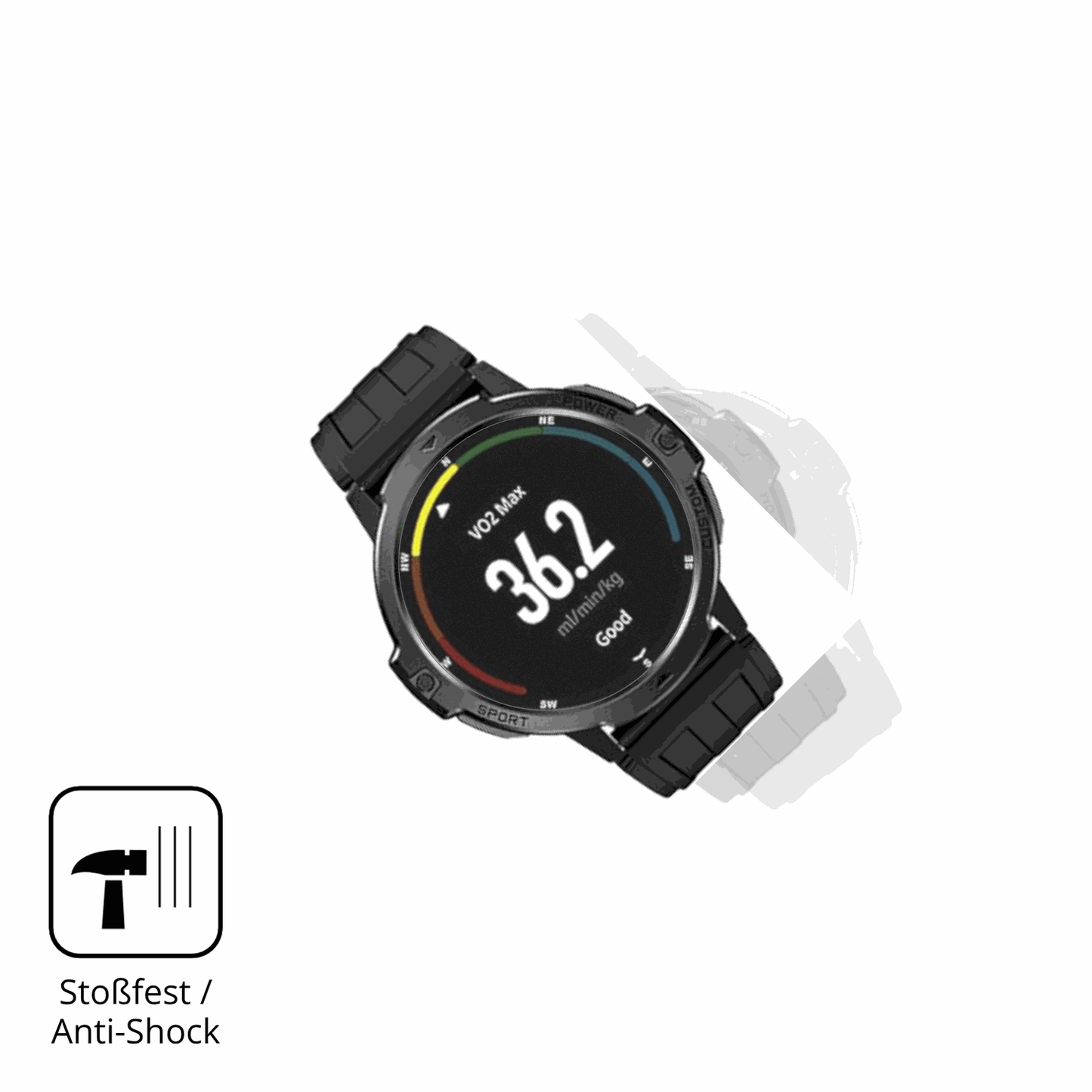 Schutz gegen Kratzer auf dem viqee 1.46 Zoll Smartwatch Glas durch Schlüssel, Stöße gegen die Tischkante oder Stürze