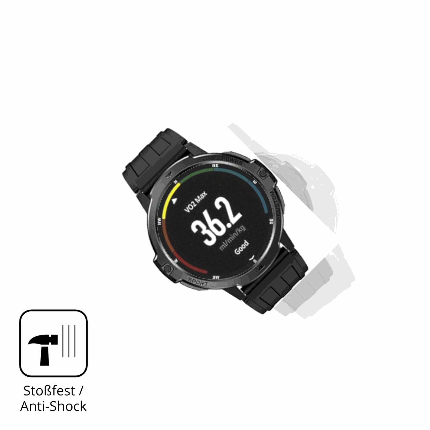 Schutz gegen Kratzer auf dem viqee 1.46 Zoll Smartwatch Glas durch Schlüssel, Stöße gegen die Tischkante oder Stürze