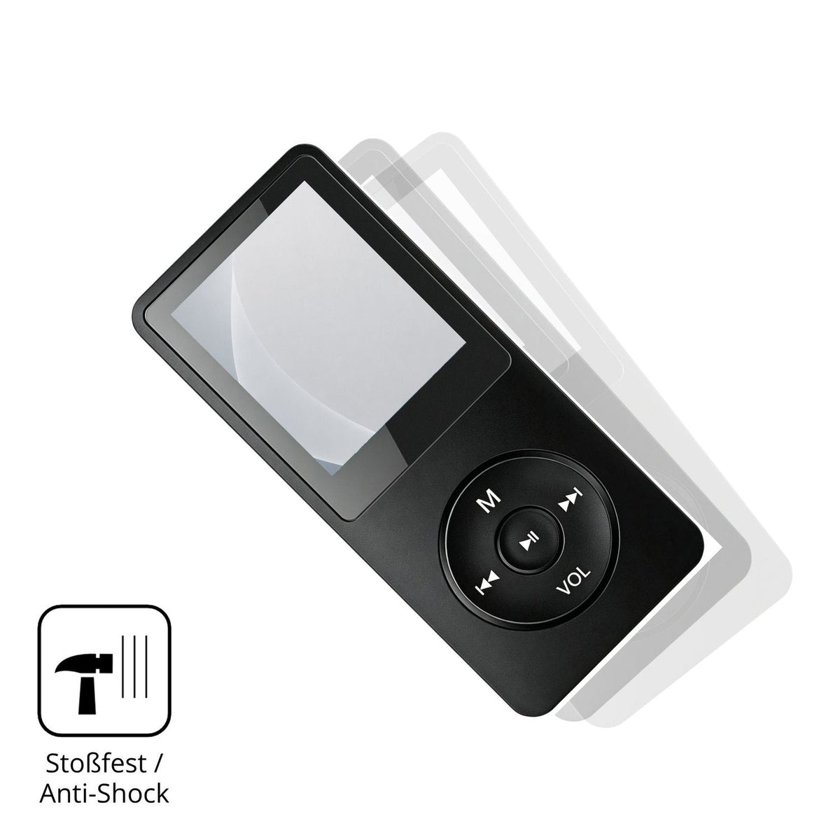 Schutz gegen Kratzer auf dem Witfoam SHD151 MP3-Player Glas durch Schlüssel, Stöße gegen die Tischkante oder Stürze