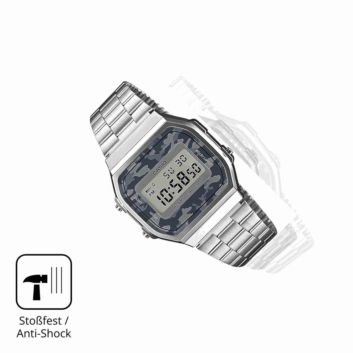 Schutz gegen Kratzer auf dem Casio A168WEC-1EF Glas durch Schl�ssel, St��e gegen die Tischkante oder St�rze