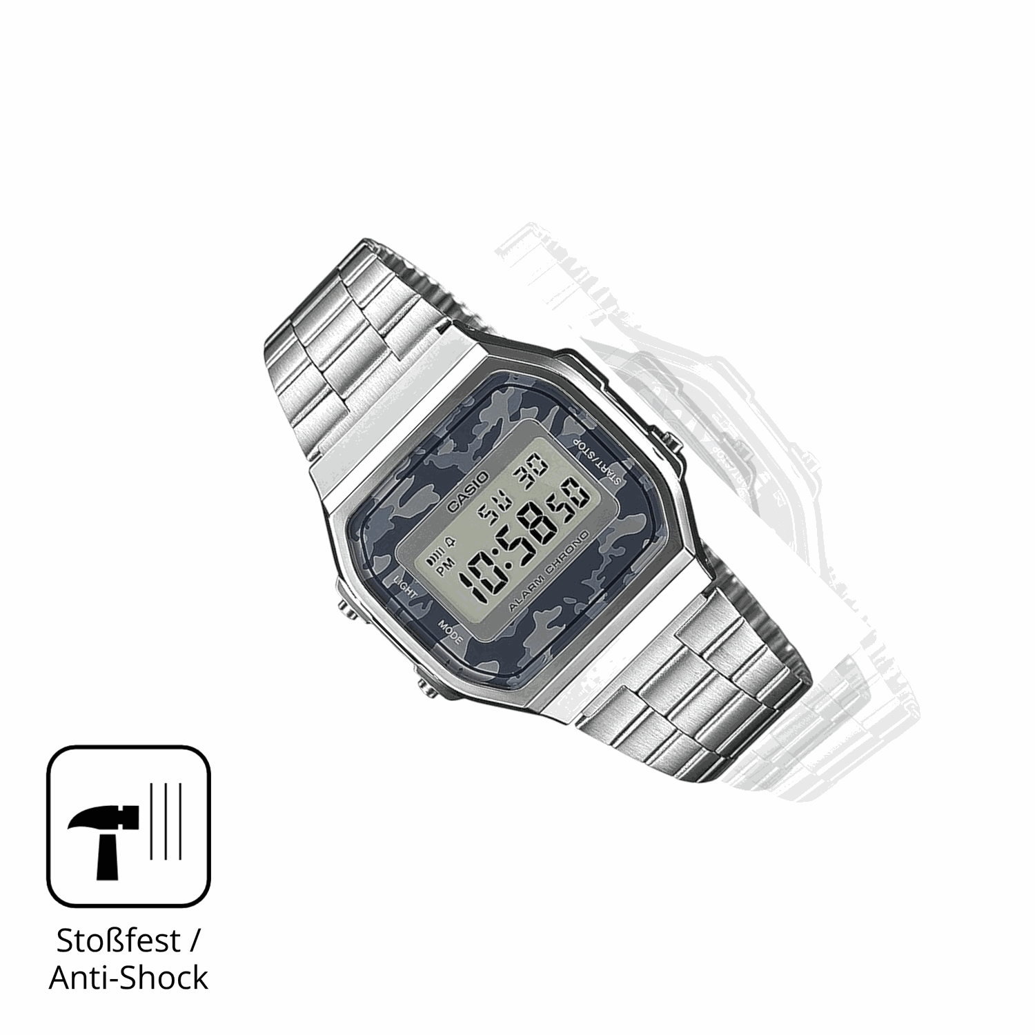 Schutz gegen Kratzer auf dem Casio A168WEC-1EF Glas durch Schl�ssel, St��e gegen die Tischkante oder St�rze