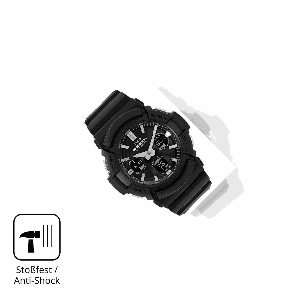 Schutz gegen Kratzer auf dem Casio G-Shock GAW-100 Glas durch Schl�ssel, St��e gegen die Tischkante oder St�rze