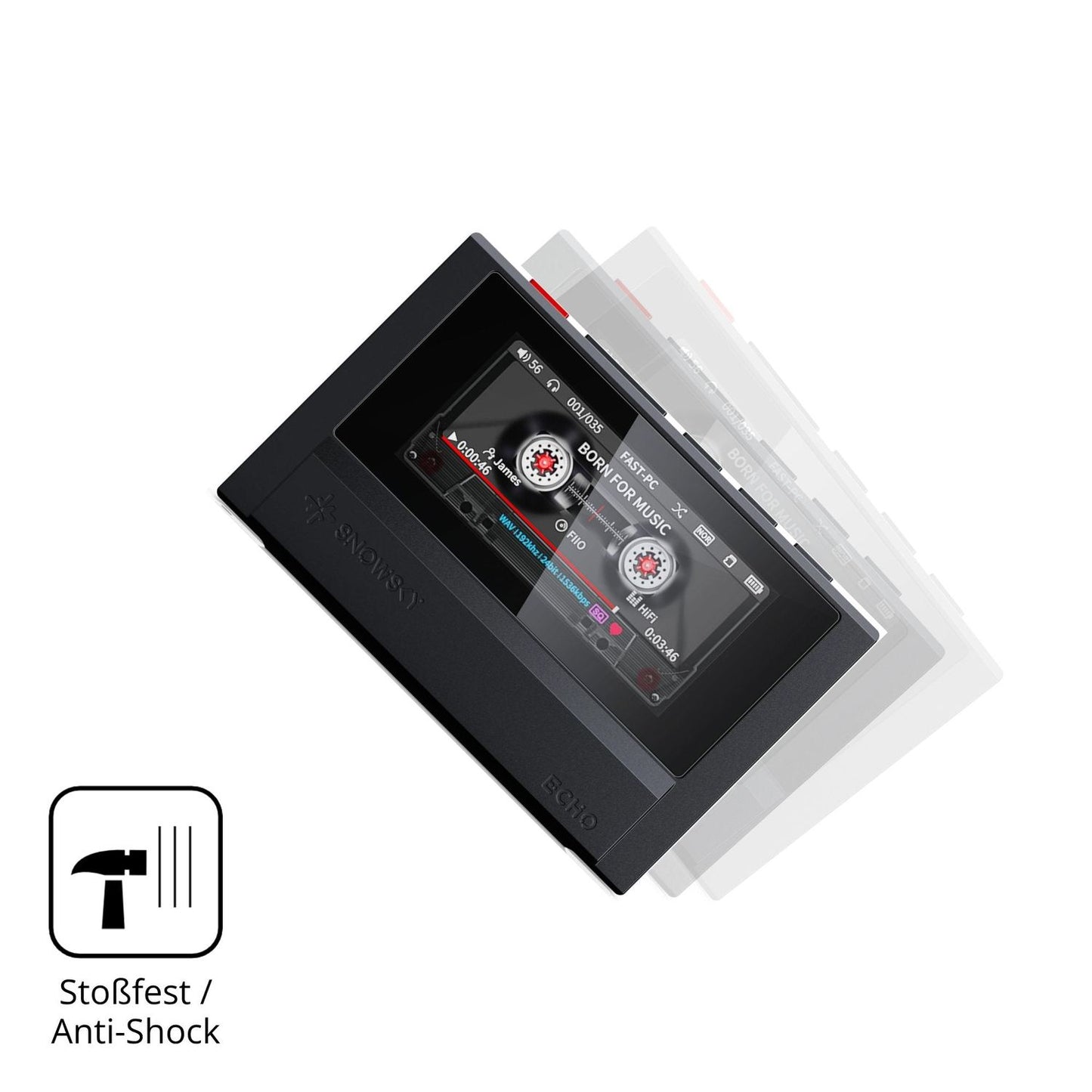 Schutz gegen Kratzer auf dem FiiO Echo Retro Glas durch Schlüssel, Stöße gegen die Tischkante oder Stürze