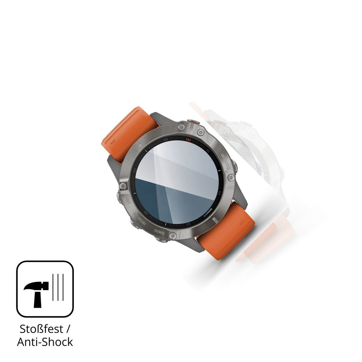 Schutz gegen Kratzer auf dem Garmin Fenix 6 Glas durch Schlüssel, Stöße gegen die Tischkante oder Stürze