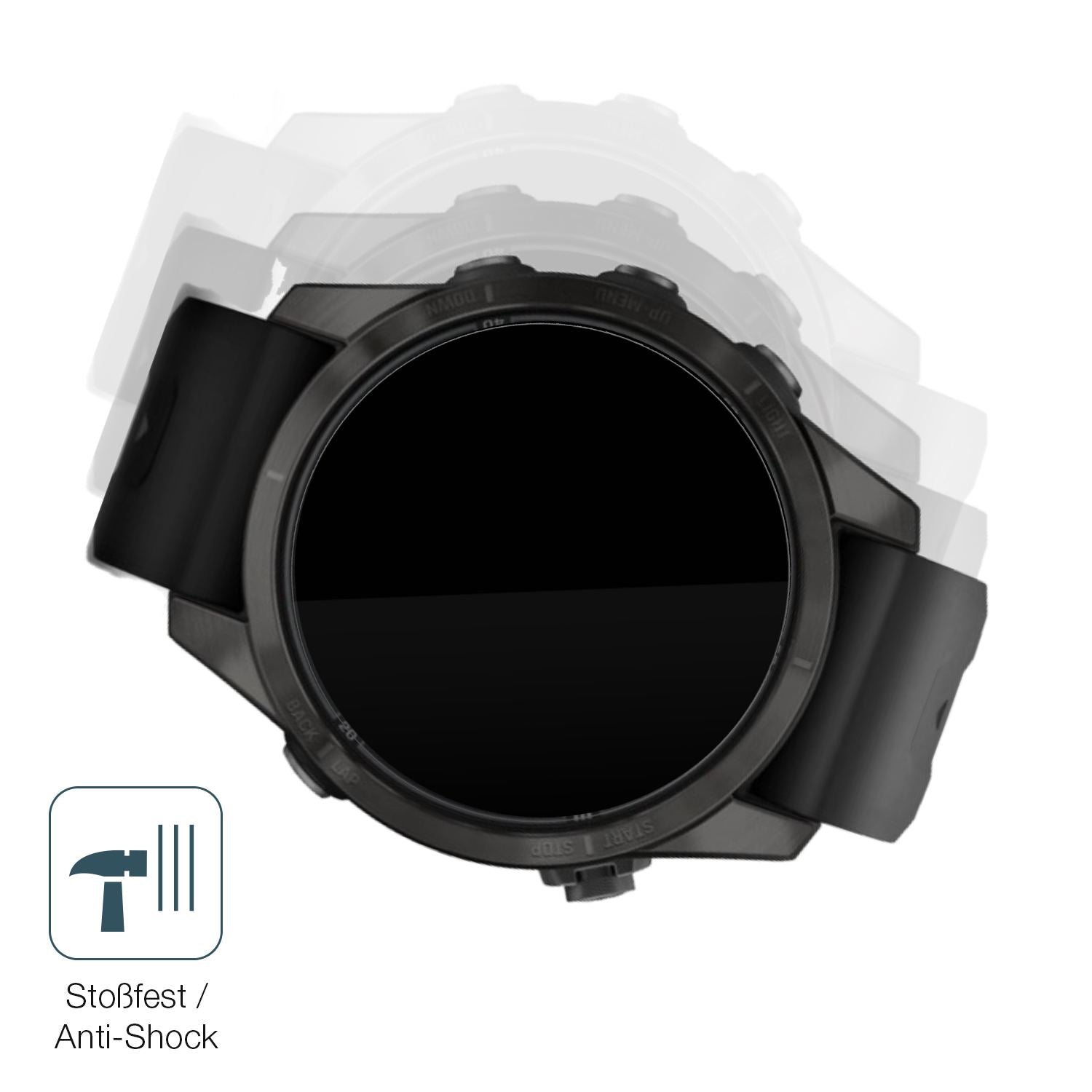 Schutz gegen Kratzer auf dem Garmin Fenix 7s Pro 47mm Glas durch Schlüssel, Stöße gegen die Tischkante oder Stürze