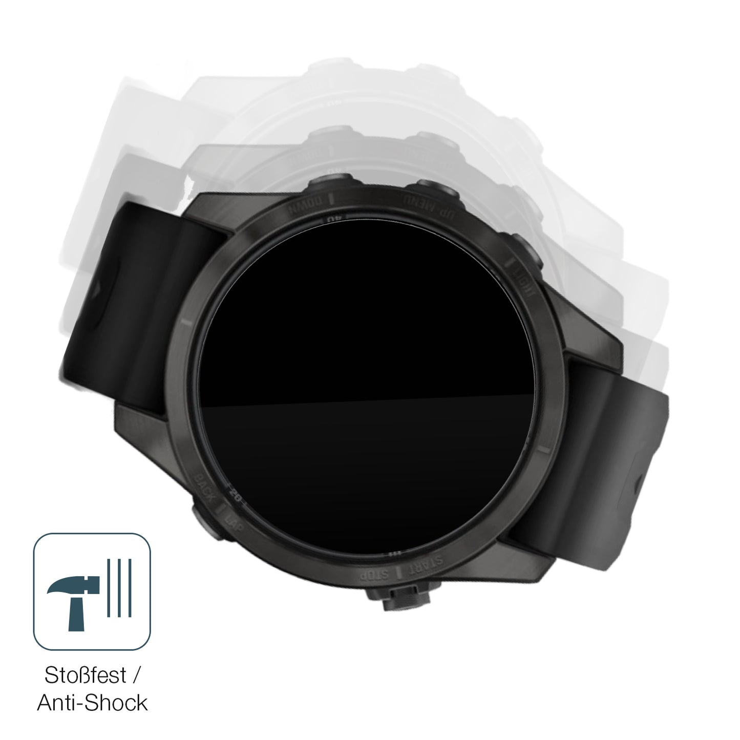 Schutz gegen Kratzer auf dem Garmin Fenix 7s Pro 51mm Glas durch Schlüssel, Stöße gegen die Tischkante oder Stürze