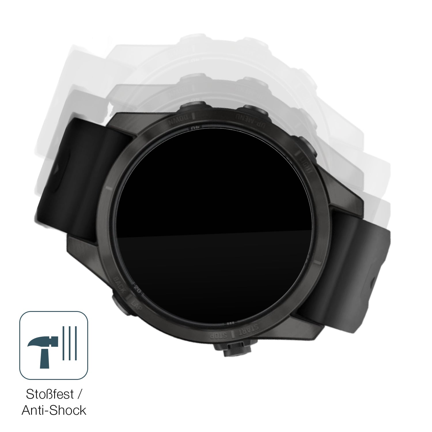 Schutz gegen Kratzer auf dem Garmin Fenix 7s Pro 51mm Glas durch Schlüssel, Stöße gegen die Tischkante oder Stürze
