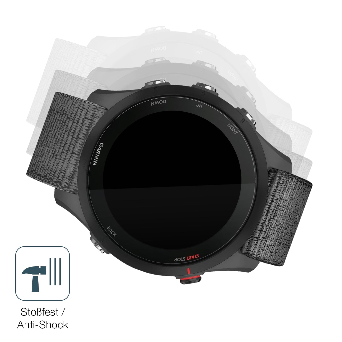 Schutz gegen Kratzer auf dem Garmin Forerunner 255 Glas durch Schlüssel, Stöße gegen die Tischkante oder Stürze