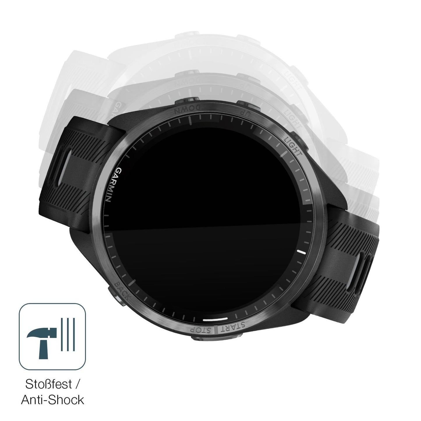 Schutz gegen Kratzer auf dem Garmin Forerunner 965 Glas durch Schlüssel, Stöße gegen die Tischkante oder Stürze