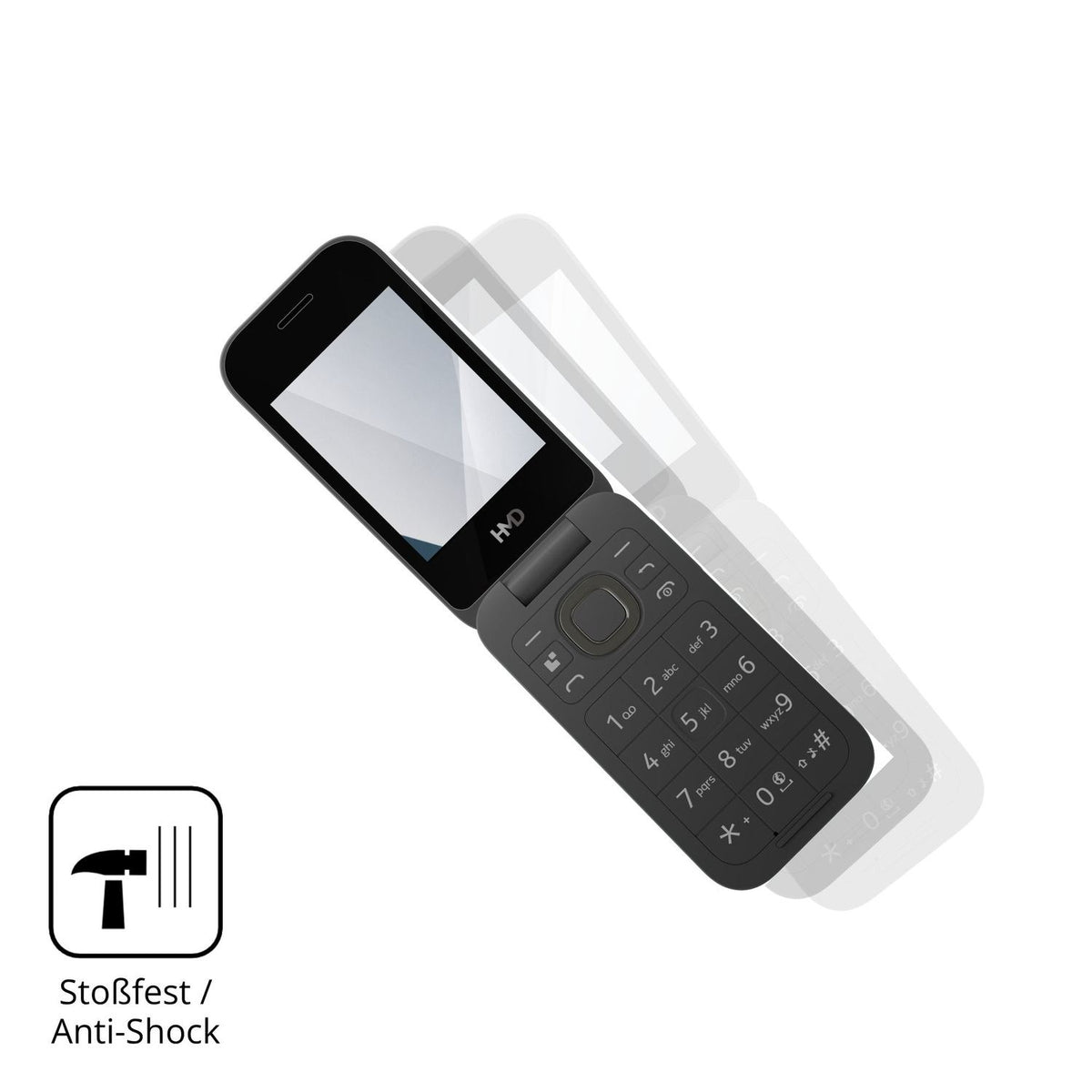 Schutz gegen Kratzer auf dem HMD 2660 Flip 4G Glas durch Schlüssel, Stöße gegen die Tischkante oder Stürze