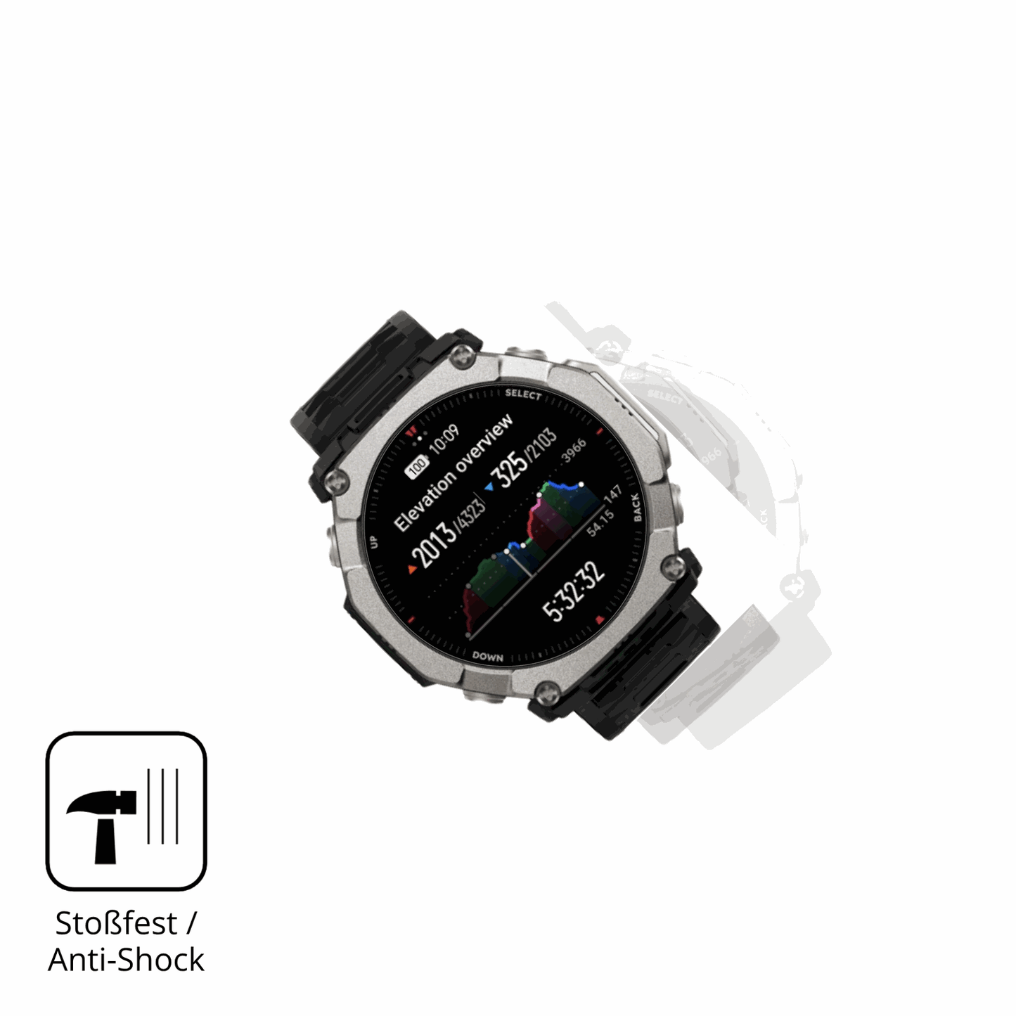 Schutz gegen Kratzer auf dem Huami Amazfit T-Rex Ultra 2 Glas durch Schlüssel, Stöße gegen die Tischkante oder Stürze