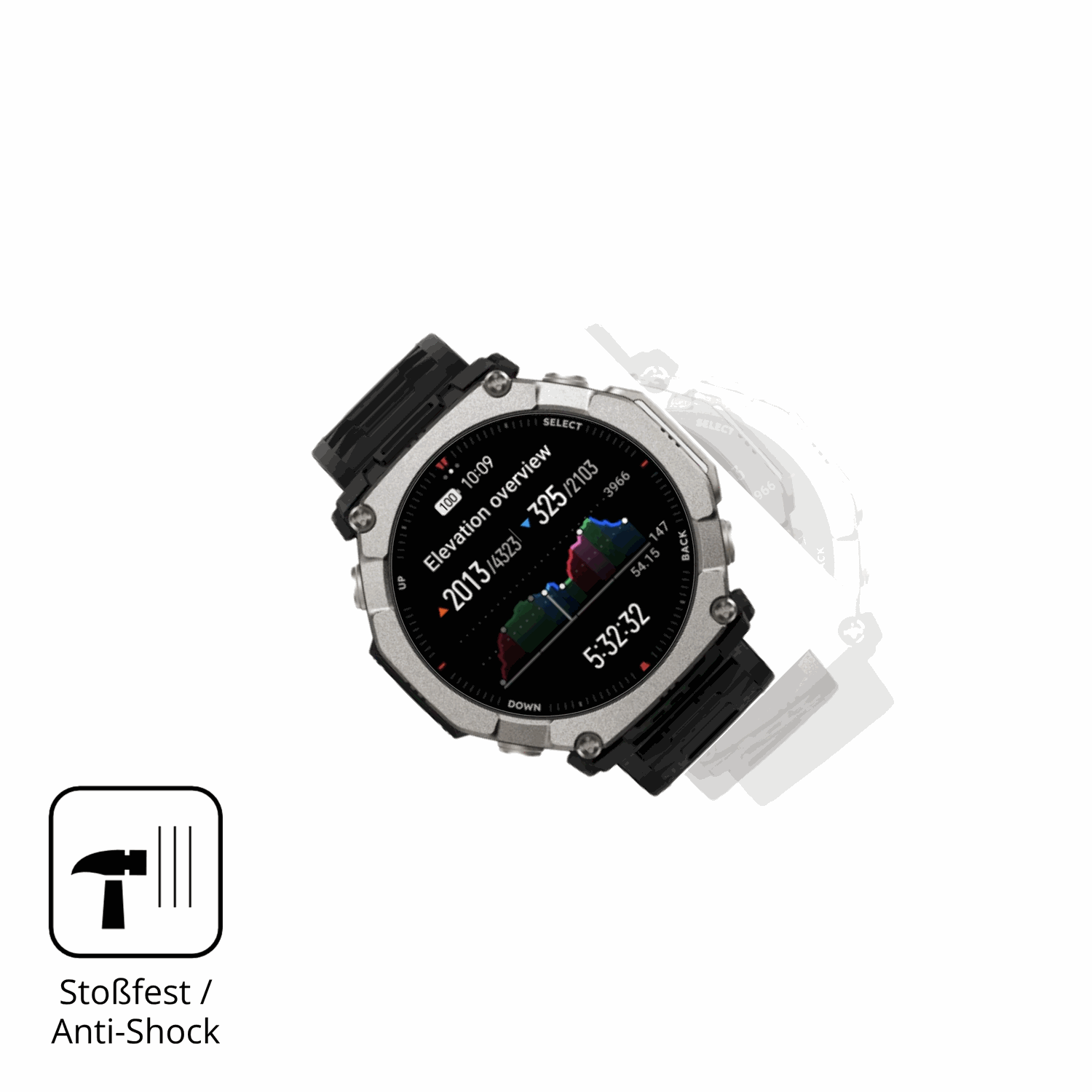 Schutz gegen Kratzer auf dem Huami Amazfit T-Rex Ultra 2 Glas durch Schlüssel, Stöße gegen die Tischkante oder Stürze