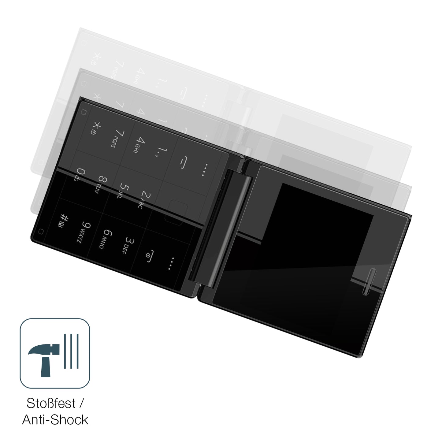 Schutz gegen Kratzer auf dem Itel Flip One Glas durch Schlüssel, Stöße gegen die Tischkante oder Stürze