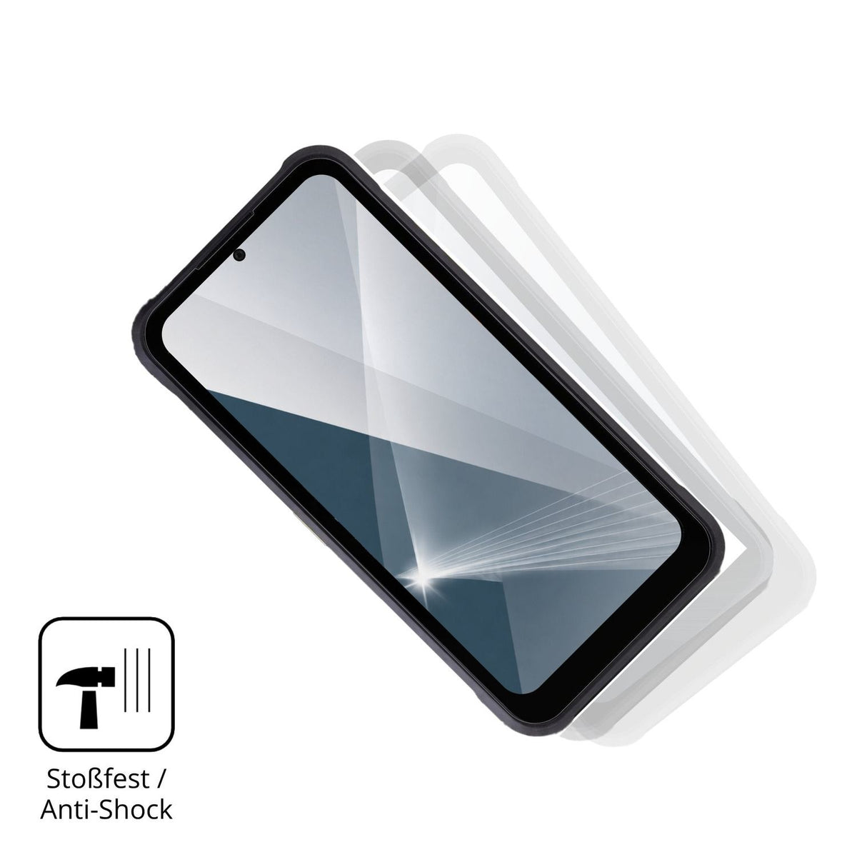 Schutz gegen Kratzer auf dem JCB Toughphone E50 Glas durch Schlüssel, Stöße gegen die Tischkante oder Stürze
