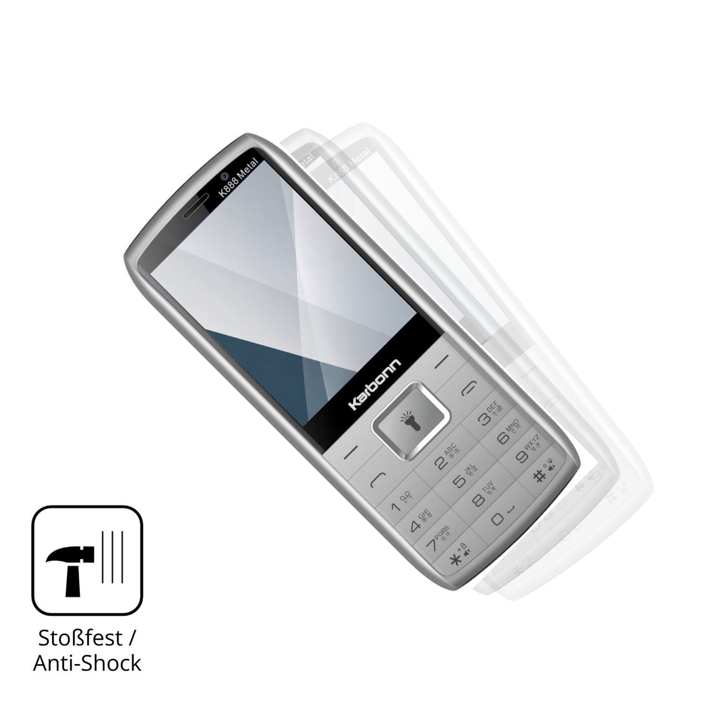 Schutz gegen Kratzer auf dem Karbonn K888 Metal Glas durch Schlüssel, Stöße gegen die Tischkante oder Stürze