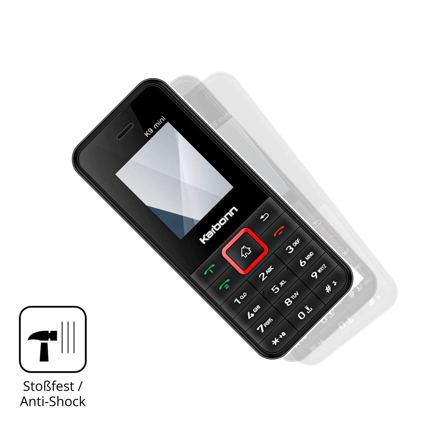 Schutz gegen Kratzer auf dem Karbonn K9 Mini Glas durch Schlüssel, Stöße gegen die Tischkante oder Stürze