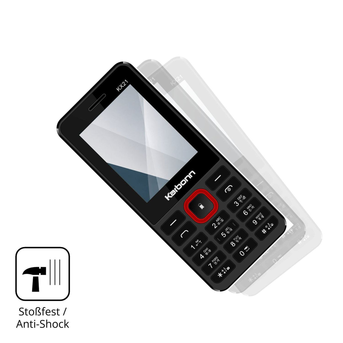 Schutz gegen Kratzer auf dem Karbonn KX21 Glas durch Schlüssel, Stöße gegen die Tischkante oder Stürze