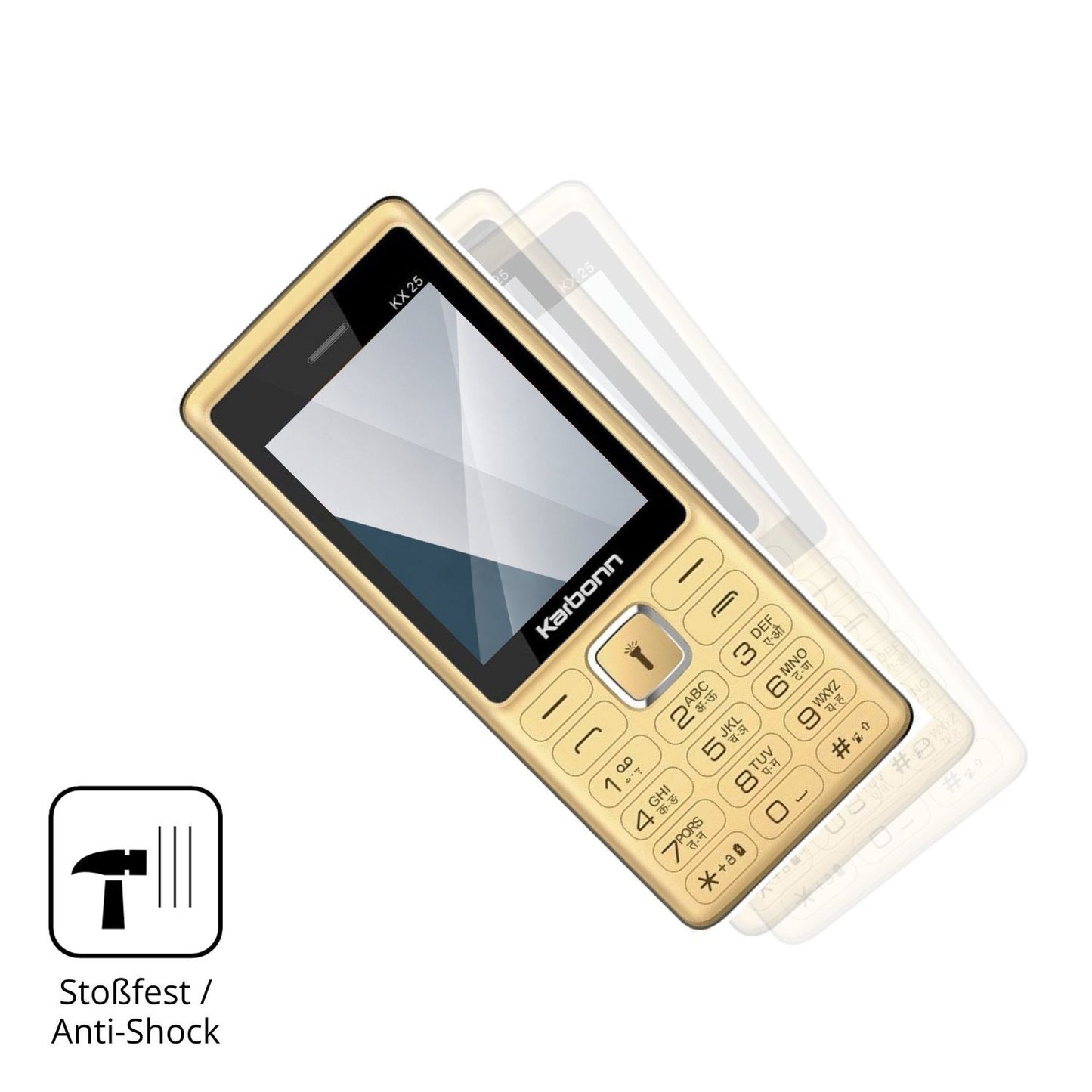 Schutz gegen Kratzer auf dem Karbonn KX25 Glas durch Schlüssel, Stöße gegen die Tischkante oder Stürze