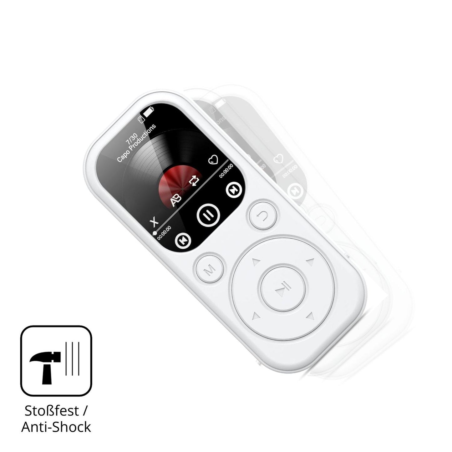 Schutz gegen Kratzer auf dem RWSRW MP301-BS MP3-Player Glas durch Schlüssel, Stöße gegen die Tischkante oder Stürze