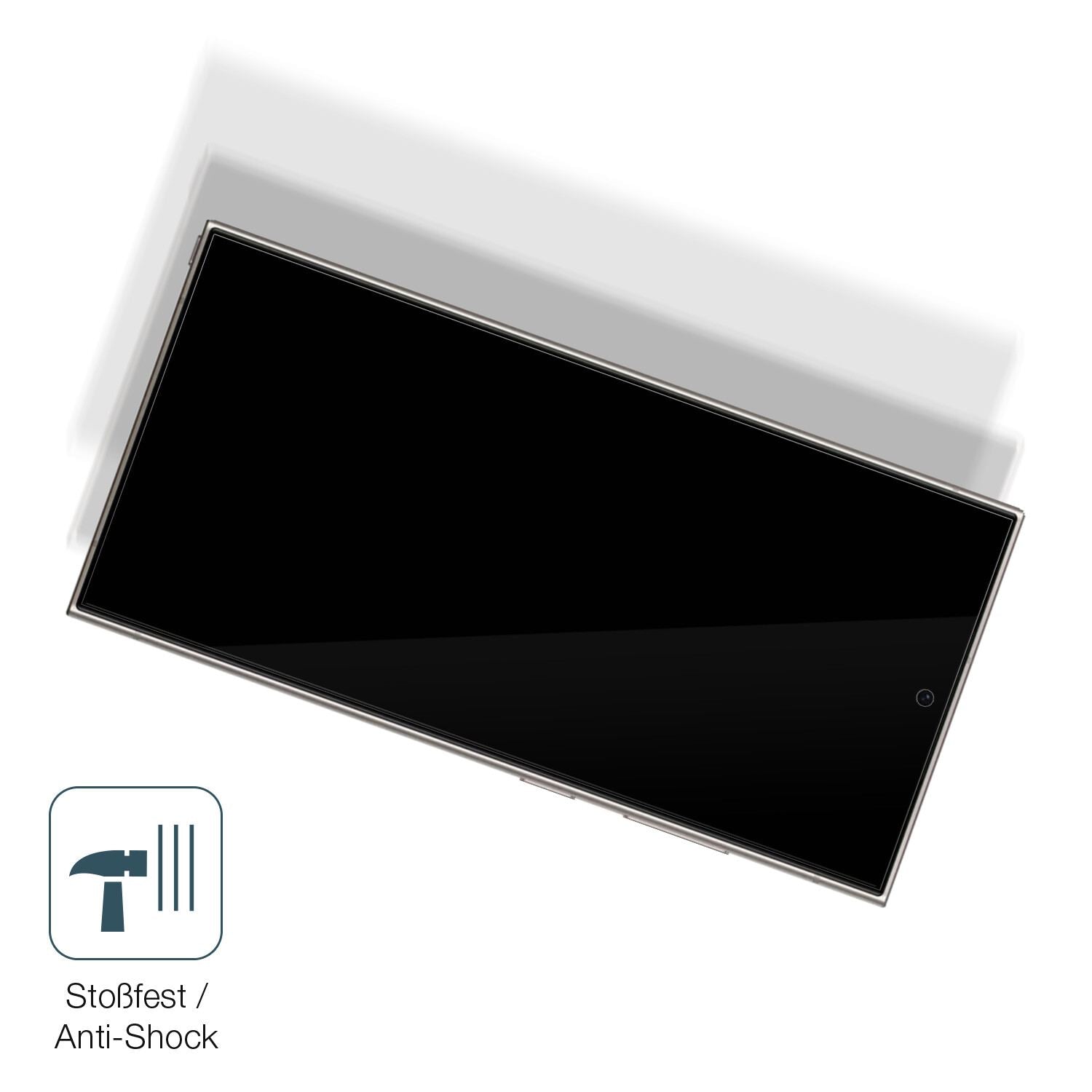 Schutz gegen Kratzer auf dem Samsung Galaxy S24 Ultra (Case Friendly) Glas durch Schlüssel, Stöße gegen die Tischkante oder Stürze