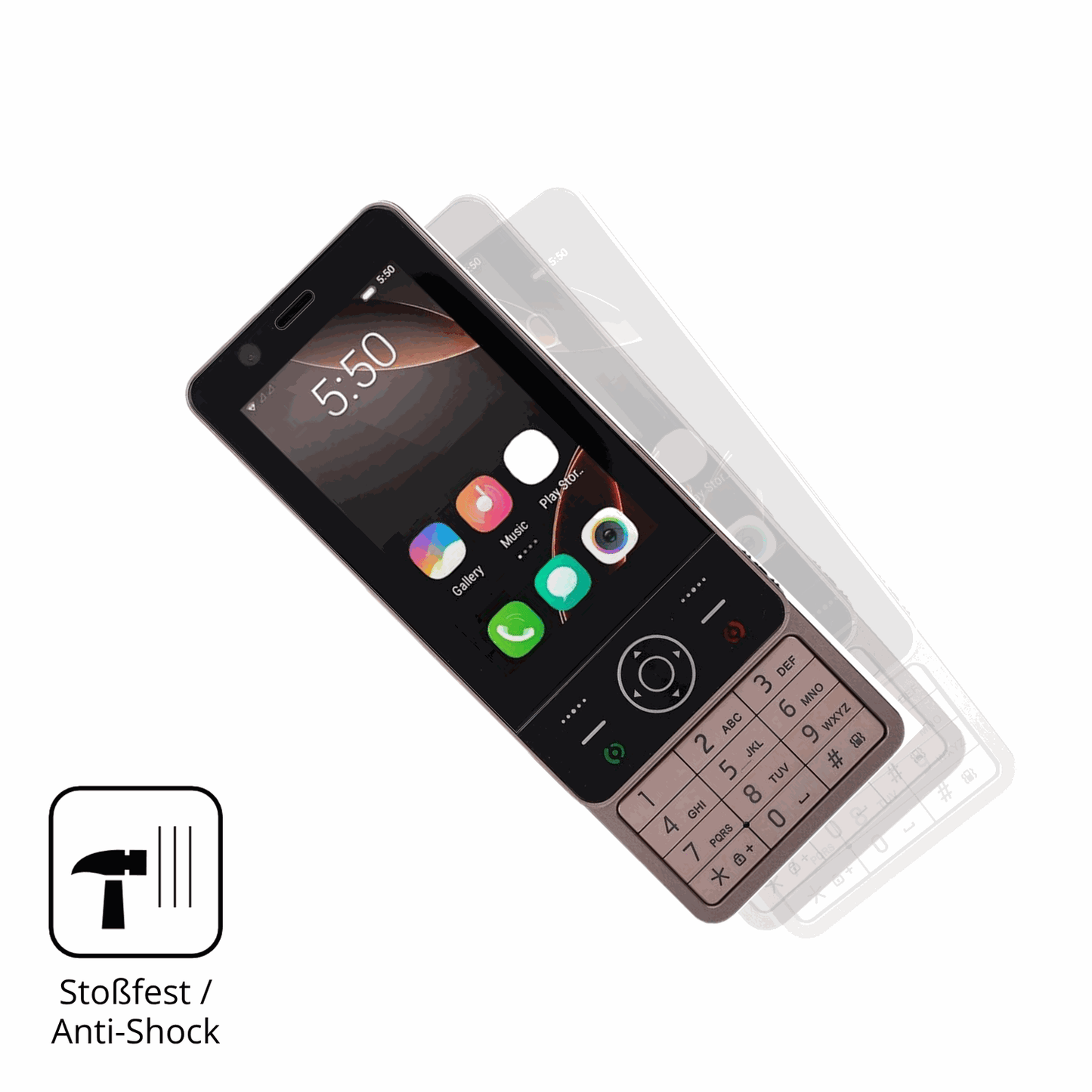 Schutz gegen Kratzer auf dem Sxhlseller Slide Phone Glas durch Schlüssel, Stöße gegen die Tischkante oder Stürze