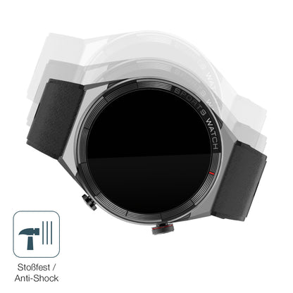 Schutz gegen Kratzer auf dem Watchmark Maverick Glas durch Schlüssel, Stöße gegen die Tischkante oder Stürze
