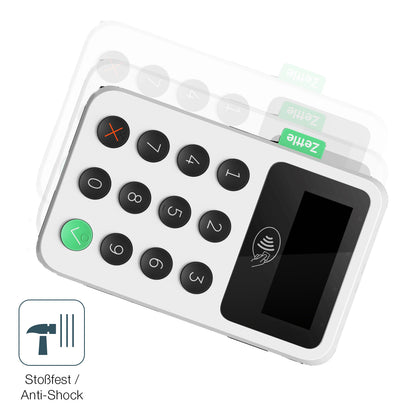 Schutz gegen Kratzer auf dem Zettle Reader 2 Glas durch Schlüssel, Stöße gegen die Tischkante oder Stürze