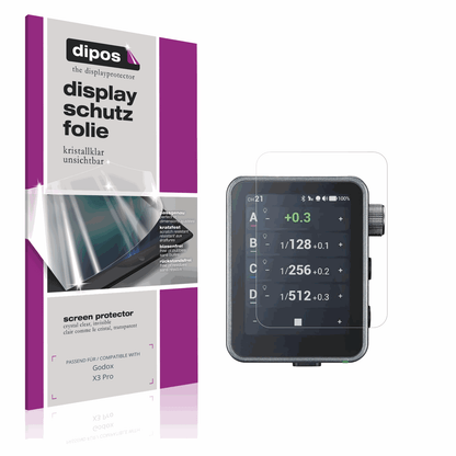 Klare Displayschutzfolie von dipos passend für Godox X3 Pro, präziser Zuschnitt und blasenfrei montiert
