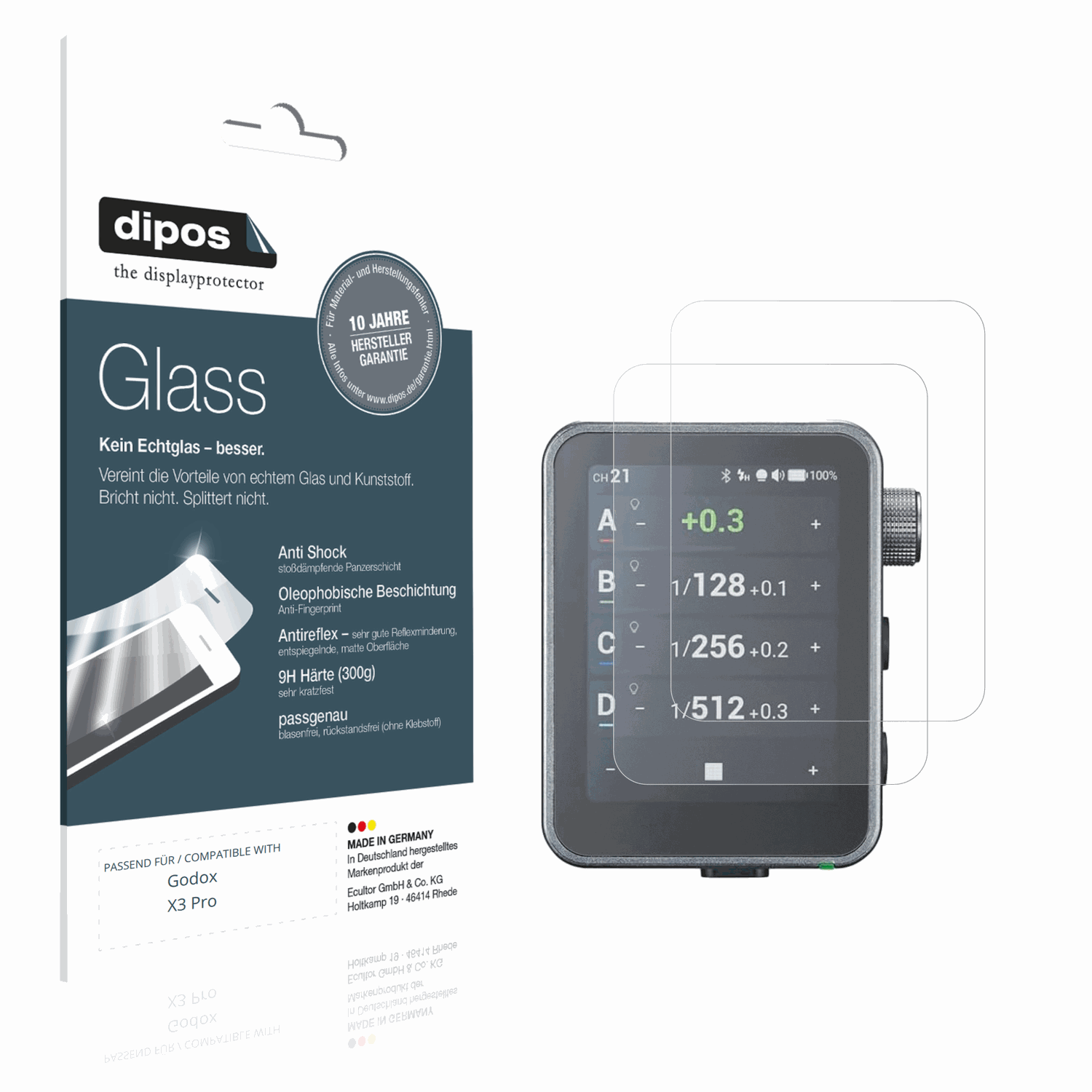 Matte Displayschutzfolie von dipos passend für Godox X3 Pro, 9H kratzfest und blasenfrei montiert