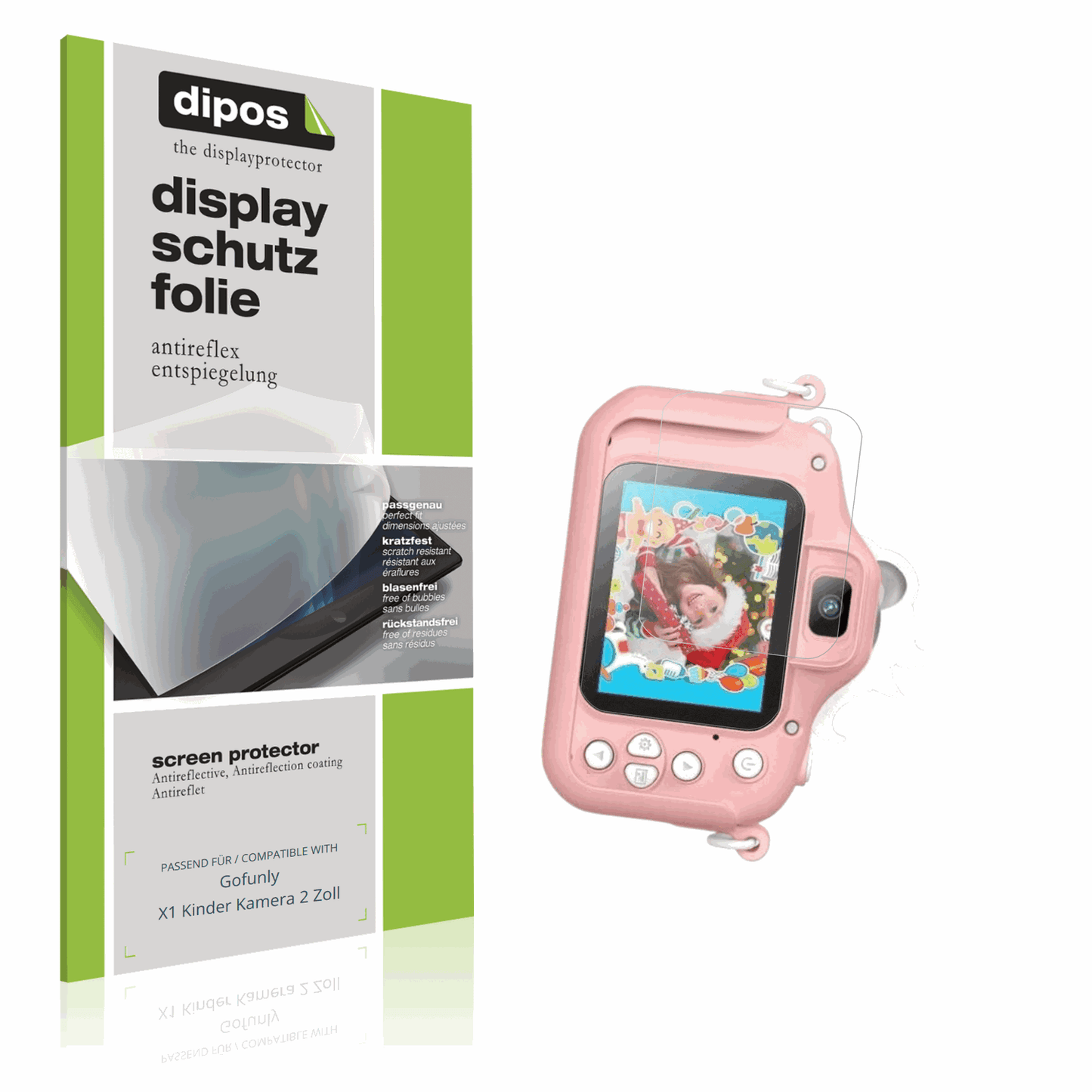 Matte Displayschutzfolie von dipos passend für Gofunly X1 Kinder Kamera 2 Zoll, präziser Zuschnitt und blasenfrei montiert